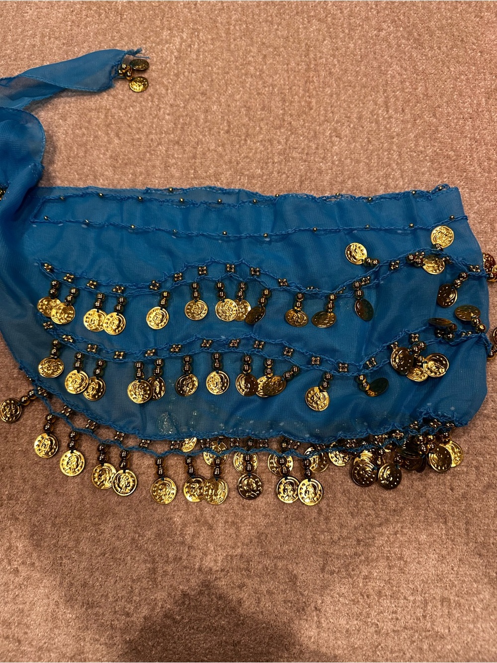 Blue Coin Fringe Belly Dance Hip Scarf
